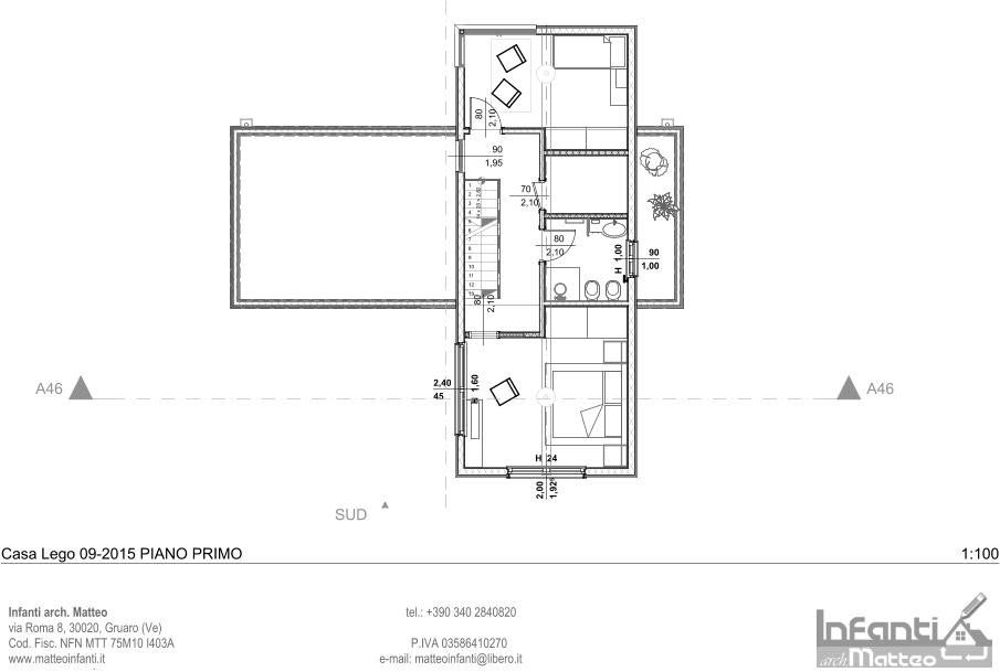 GSPublisherEngine 0.16.100.100 Infanti arch. Matteo                                                                                                    tel.: +390 340 2840820 via Roma 8, 30020, Gruaro (Ve) Cod. Fisc. NFN MTT 75M10 I403A                                                                               P.IVA 03586410270 www.matteoinfanti.it                                                                                            e-mail: matteoinfanti@libero.it  14 x 20 = 2,82 1 2 3 4 5 6 7 8 9 10 11 12 13 90 1,95 H  1,60 45 2,40 H  24 1,92 5 2,00 H  1,00 1,00 90 80 2,10 2,10 70 80 2,10 80 2,10 A46 A46 SUD Casa Lego 09-2015 PIANO PRIMO 1:100